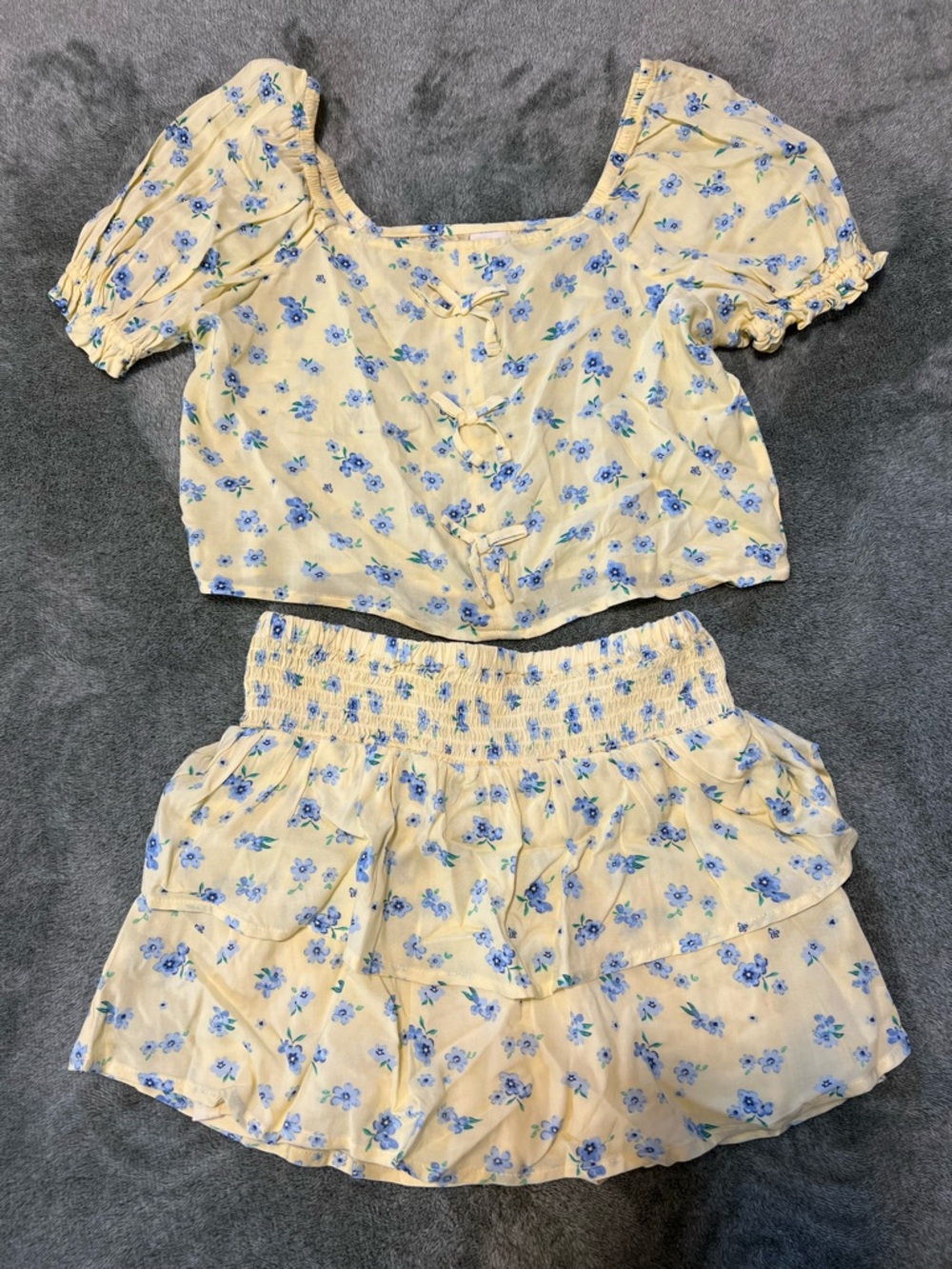 Girls Yellow Floral Two-Piece Shirt and Skort